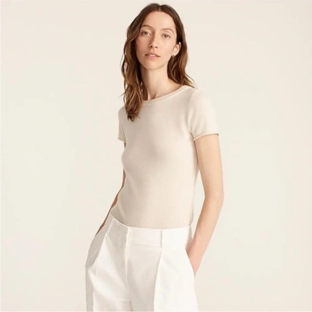 J. Crew 100% Cashmere Short Sleeve Top Sweater Sz XS  Ivory